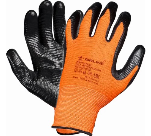 AIRLINE Перчатки полиэфирные с двухслойным нитрил.покрытием ладони (XL) AWGL03