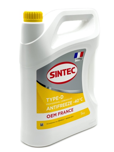 Антифриз Sintec Antifreeze OEM France Type-D yellow-40 (5кг) 6145014