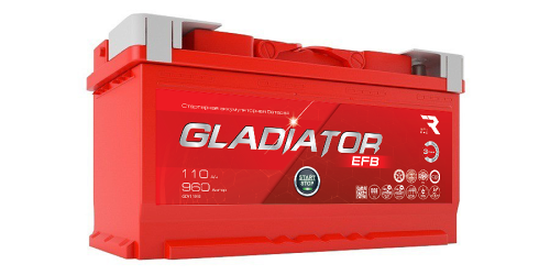 Аккумулятор GLADIATOR EFB 110Ah 960А (Start-Stop) пр. пол (+ -) 353x175x190