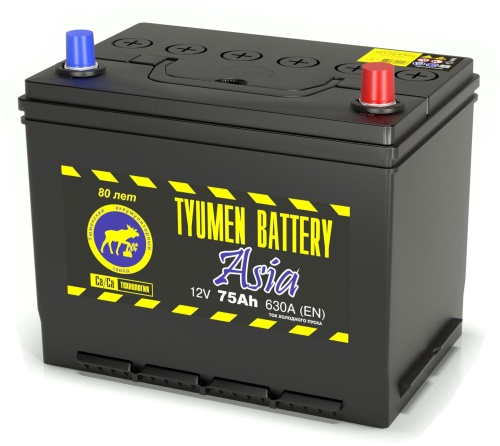 Аккумулятор Tyumen Battery ASIA 75Ah 630A (борт)  об. пол. (- +) 261x175x220