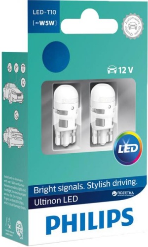 Philips Ultinon LED Автолампа светодиодная 12V T10 0.62W 4000K 2шт. 11961ULW4X2(Снят с производства)