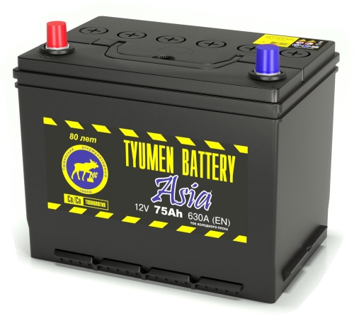 Аккумулятор Tyumen Battery ASIA 75Ah 630A (борт)  пр. пол. (+ -) 261x175x220