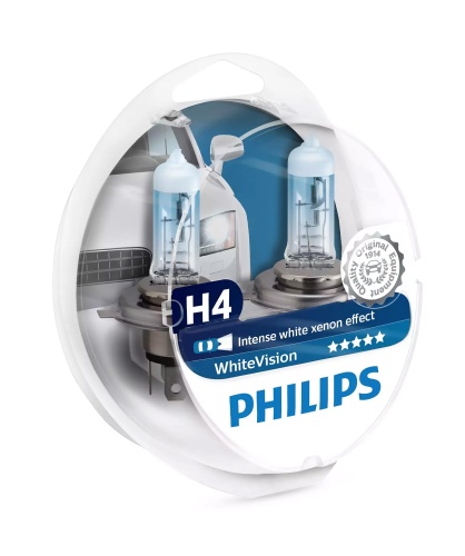 Philips Лампа H4 White Vision 3700K 12V 60/55W + W5W 12V 5W 12342WHVSM