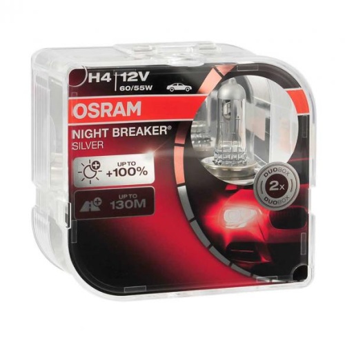 Osram 64193NBS-HCB NIGHT BREAKER SILVER Комплект ламп H4 12V 60/55W P43t  + 100%