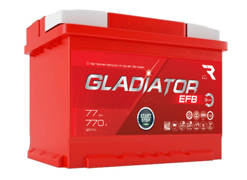 Аккумулятор GLADIATOR EFB 77Ah 770А (Start-Stop) пр. пол (+ -) 278x175x190