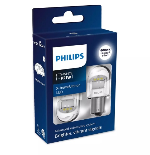 11498XUWX2 PHILIPS Лампа севтодиодная X-tremeUltinon LED white P21W 2.7W 12/24V BA15S 6000K X2