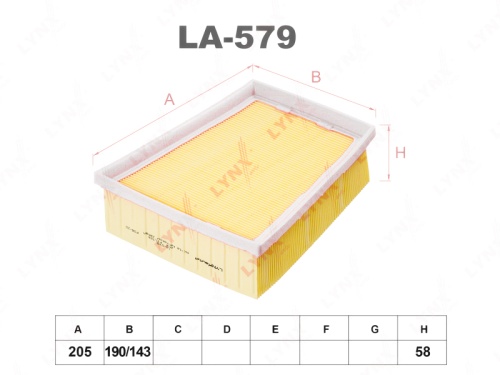 LYNXauto Фильтр воздушный LA579 (C2030, AP185/8, LX2916)	