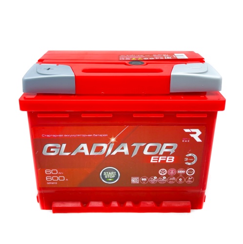 Аккумулятор GLADIATOR EFB 60 А/ч 600А пр. пол (+/-) конус 242x175x190 мм