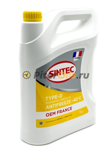 Антифриз Sintec Antifreeze OEM France Type-D yellow-40 (5кг) 6145014
