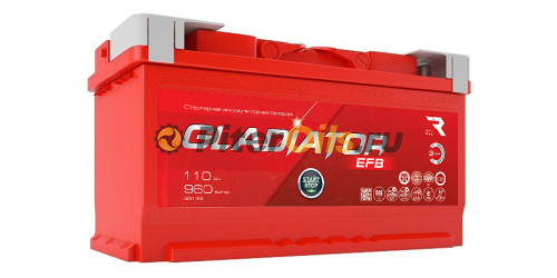 Аккумулятор GLADIATOR EFB 110Ah 960А (Start-Stop) пр. пол (+ -) 353x175x190