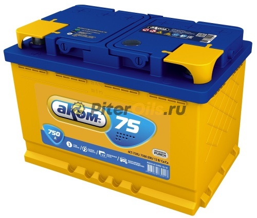 Аккумулятор АКОМ 75Ah/750 лев.+ 277x175x190  6CT-75.1 LA  4607034730055