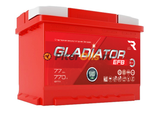 Аккумулятор GLADIATOR EFB 77Ah 770А (Start-Stop) об. пол (- +) 278x175x190 GEF7700